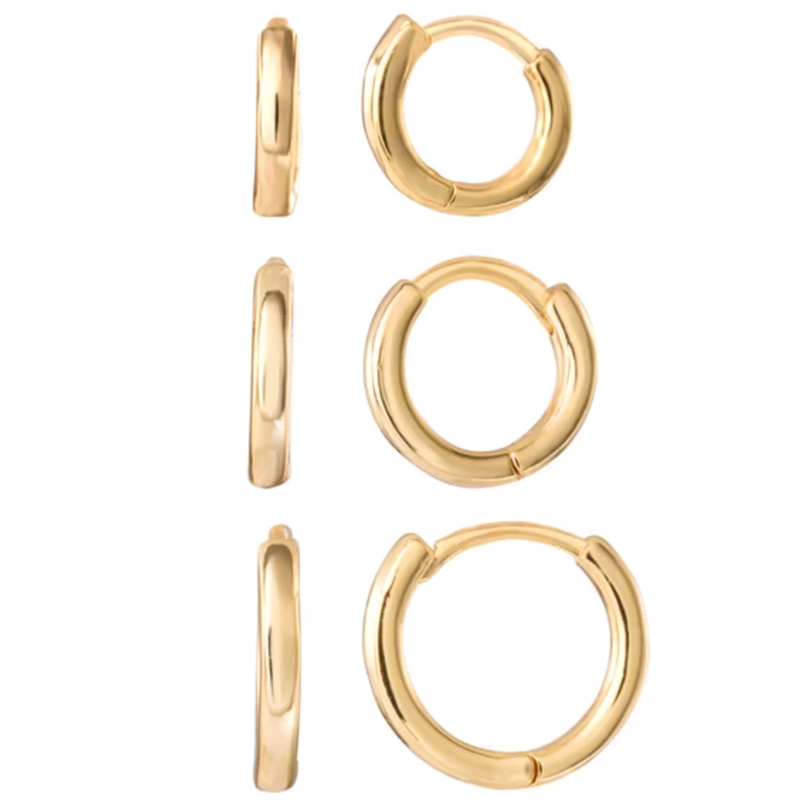 Polished Hoop Earring Set with Silver Plated Brass and Hinge-Back Closure, 3 Pairs
