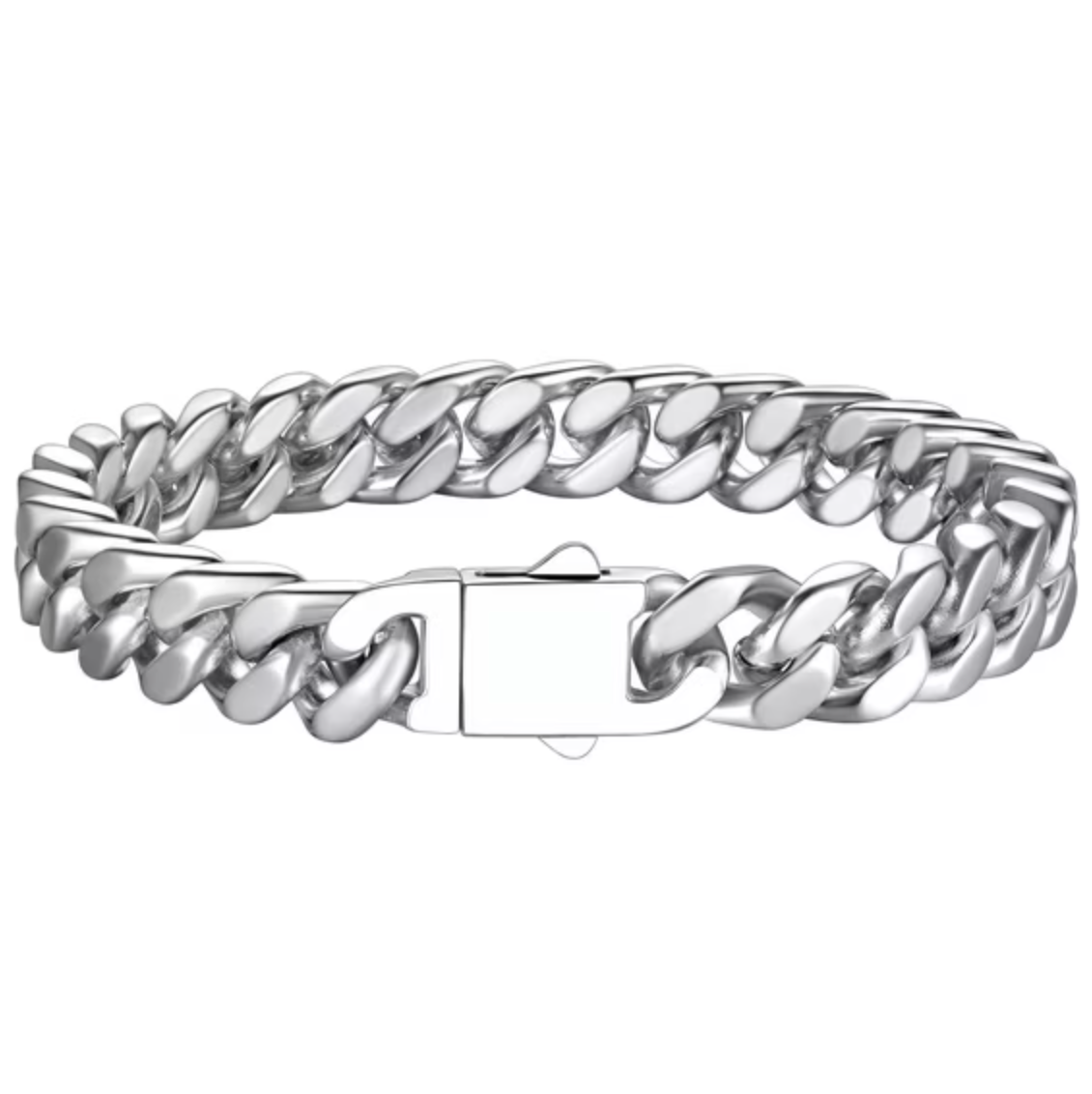 Stainless Steel Curb Link Bracelet 9mm with Polished Silver Finish, 9 Inch Length