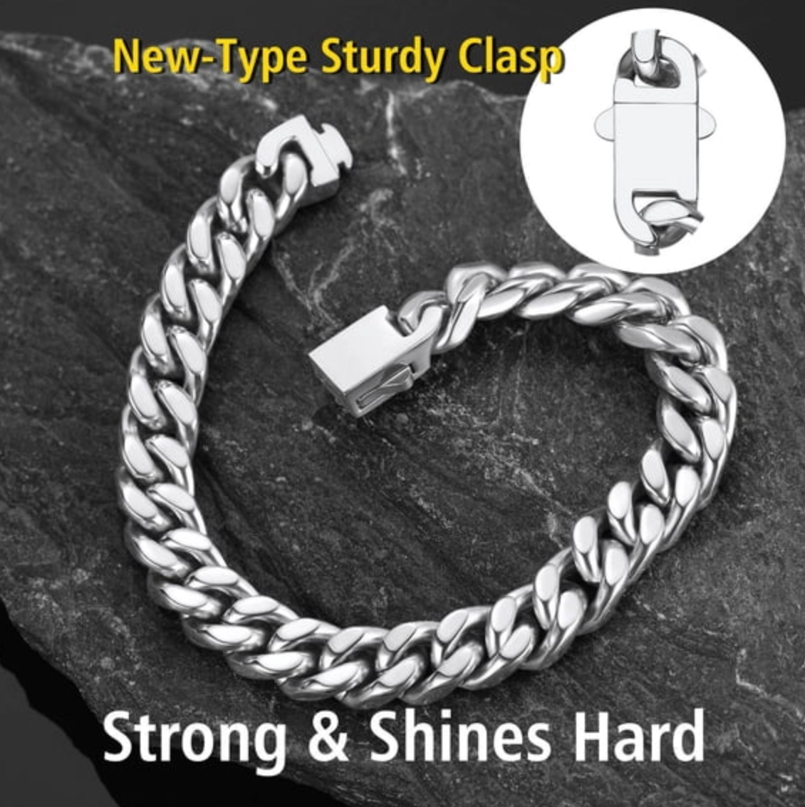 Stainless Steel Curb Link Bracelet 9mm with Polished Silver Finish, 9 Inch Length