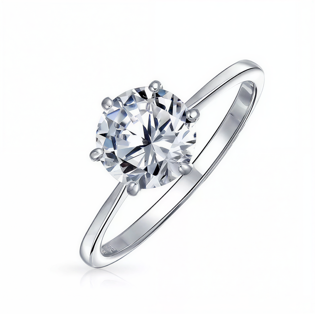 Round Cubic Zirconia Solitaire Ring with 6 Prong Setting and Gold Plated Sterling Silver Band