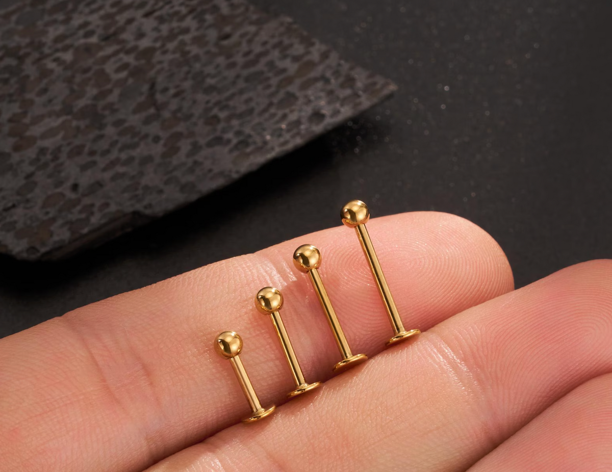 Labret Studs 16G with Threaded Ball Ends and Flat Back, 6 Piece Set