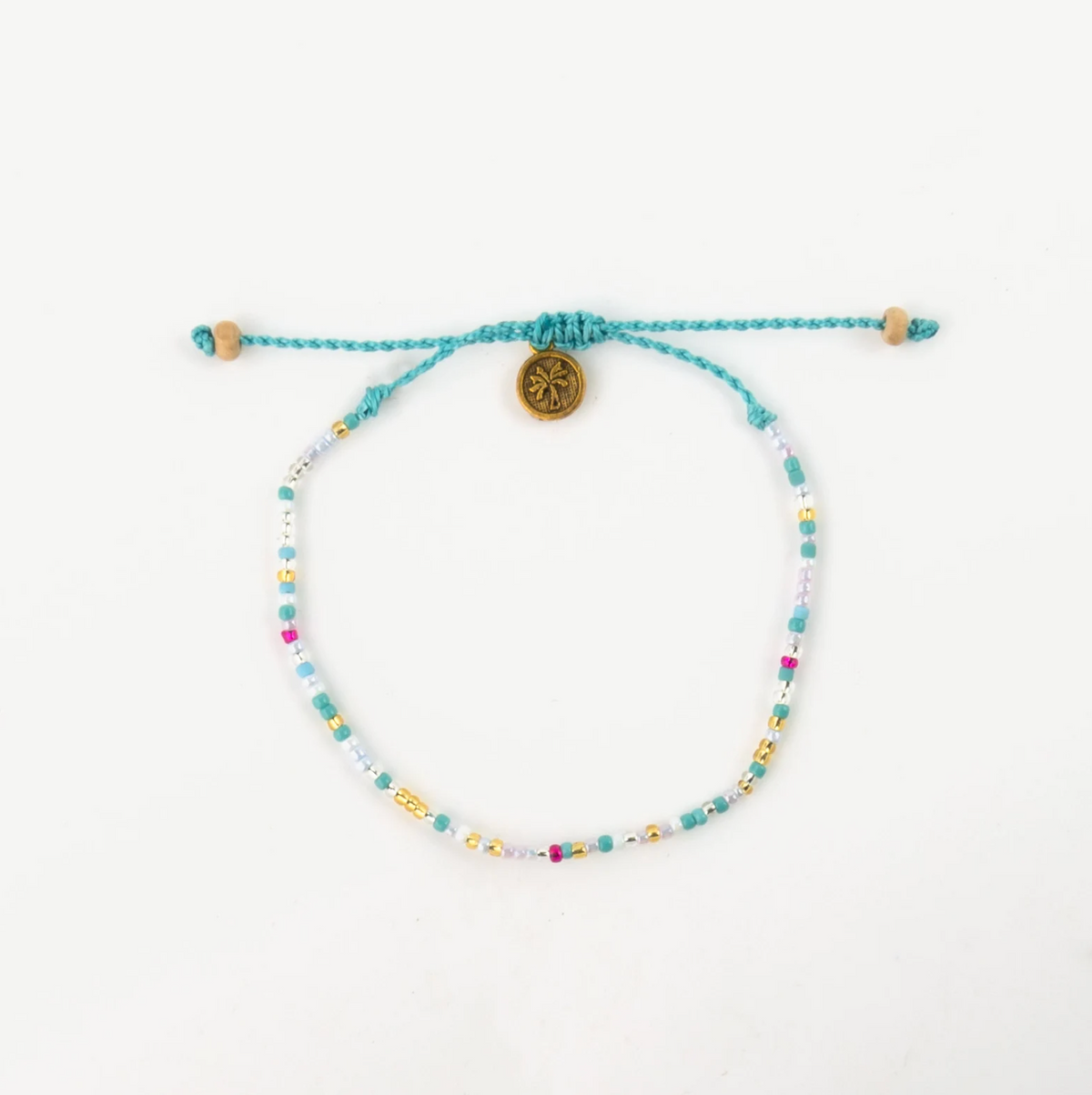 Adjustable Bead Anklet with Glass Beads and Palm Tree Charm