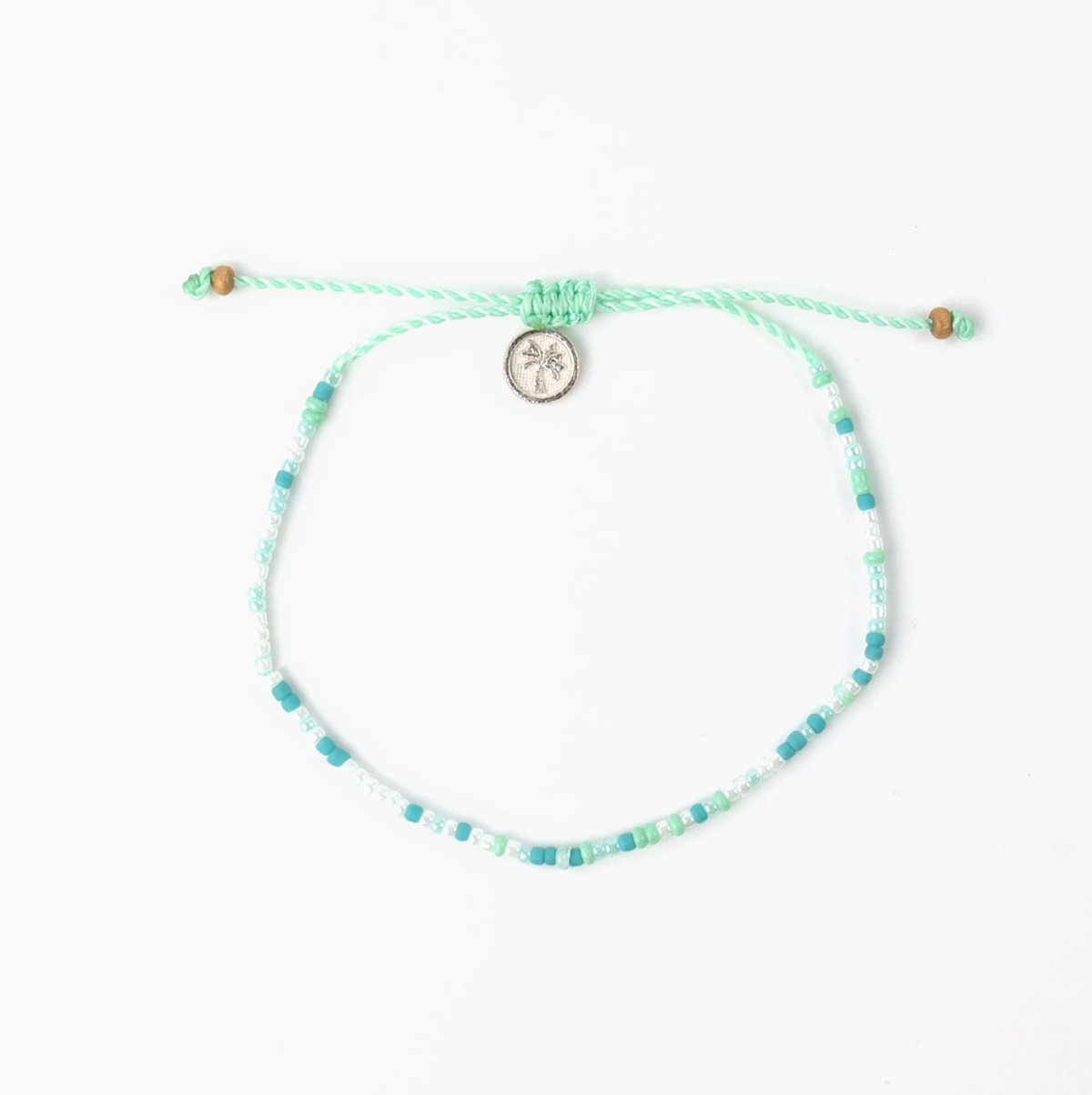 Adjustable Bead Anklet with Glass Beads and Palm Tree Charm