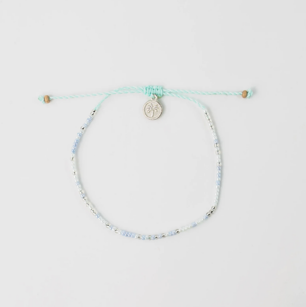 Adjustable Bead Anklet with Glass Beads and Palm Tree Charm