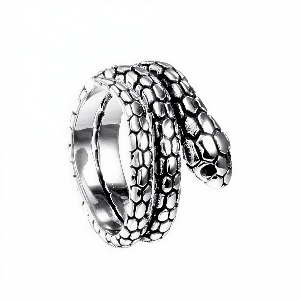 Stainless Steel Snake Wrap Ring with Silver Finish
