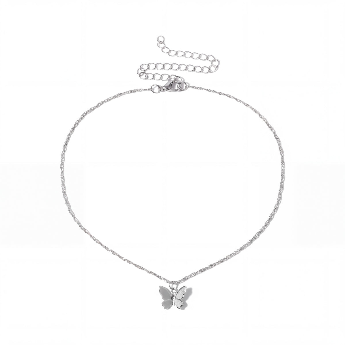 Silver Butterfly Choker Necklace with Adjustable Chain