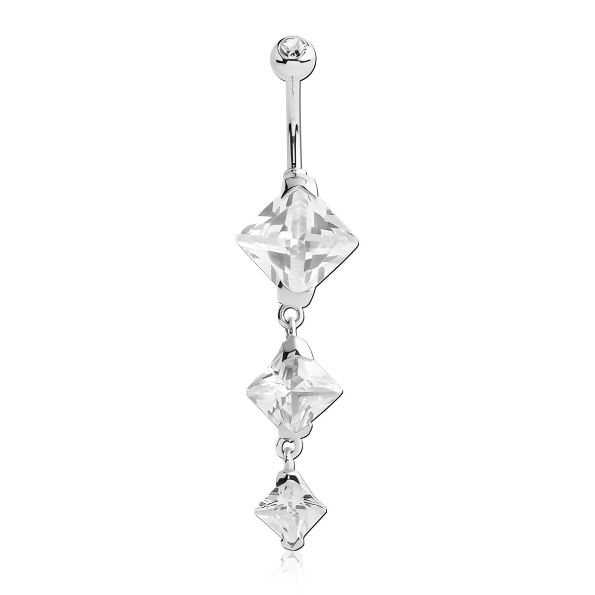 Cubic Zirconia Square Belly Ring with External Threading, 14G
