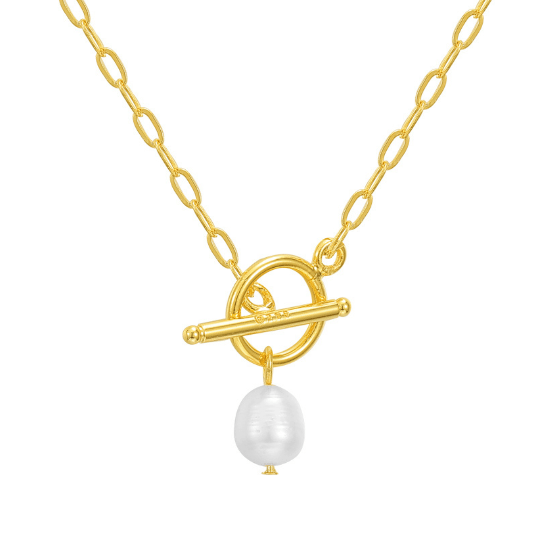 Freshwater Pearl Toggle Necklace with Link Chain Design