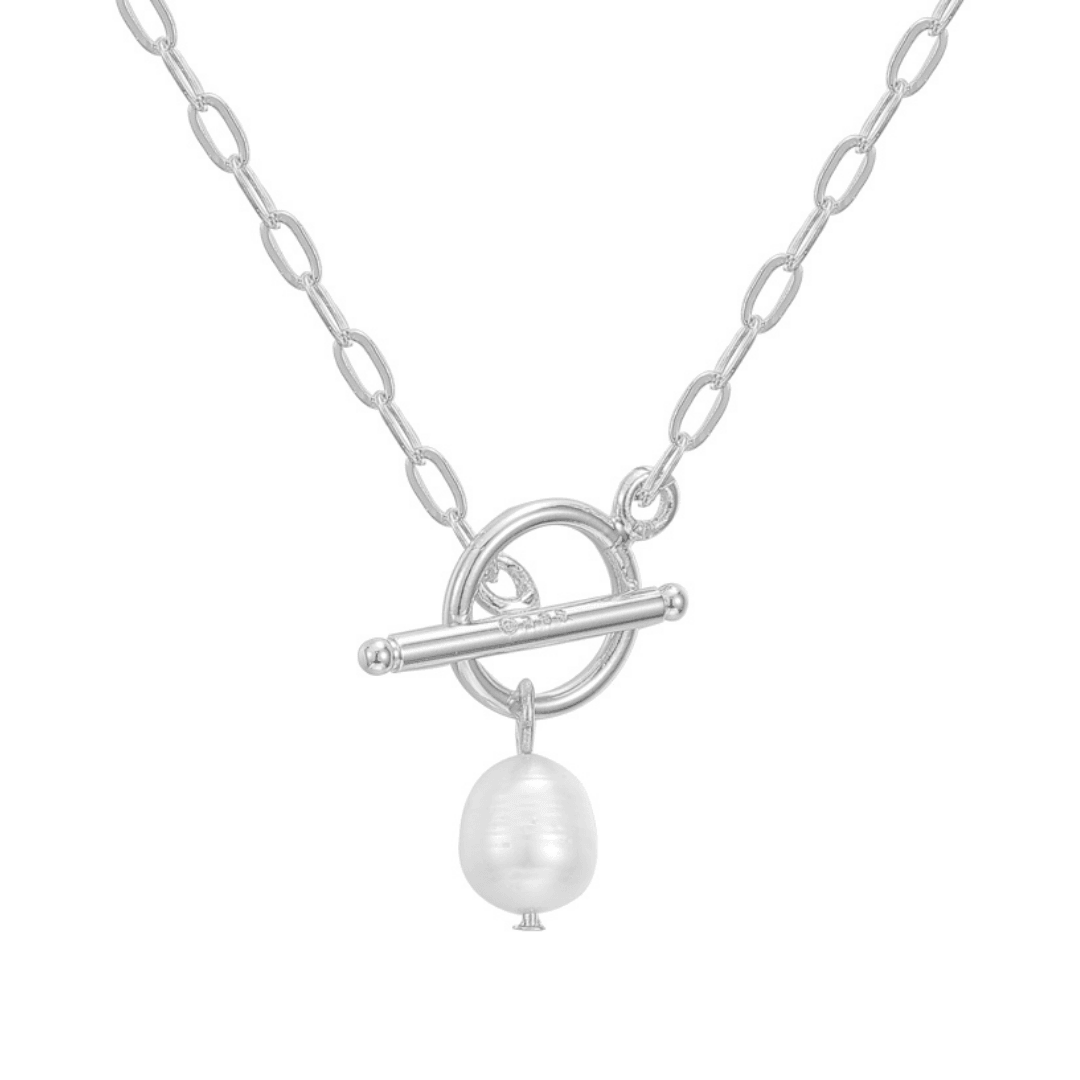Freshwater Pearl Toggle Necklace with Link Chain Design