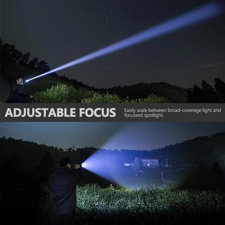 90000 Lumen LED Flashlight with Telescopic Zoom and Rechargeable Battery