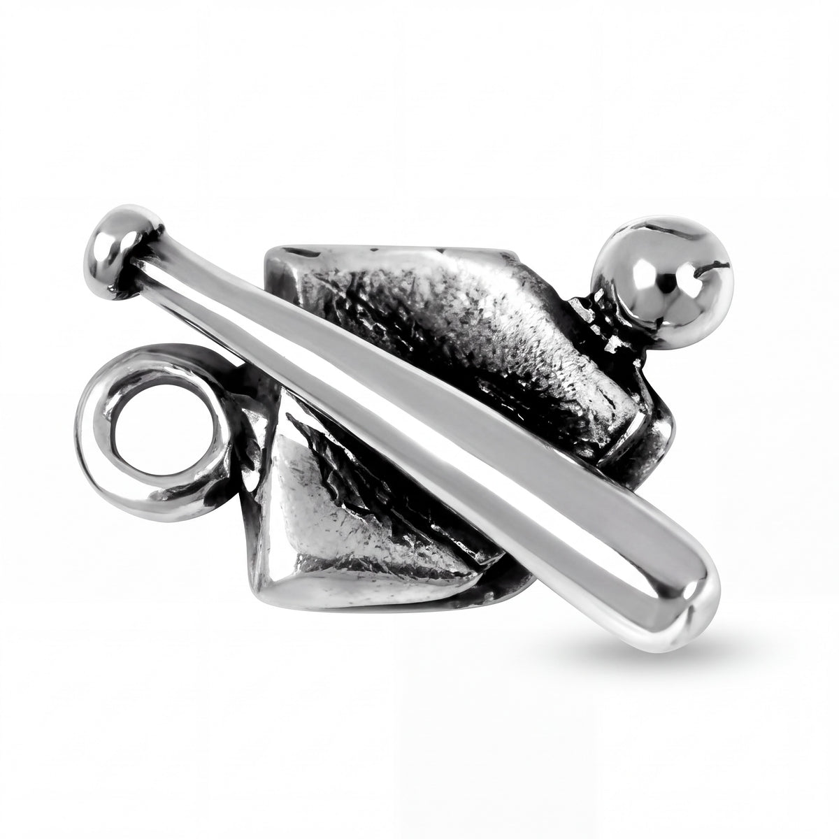 Sterling Silver Baseball Charm with Bat and Home Plate Design
