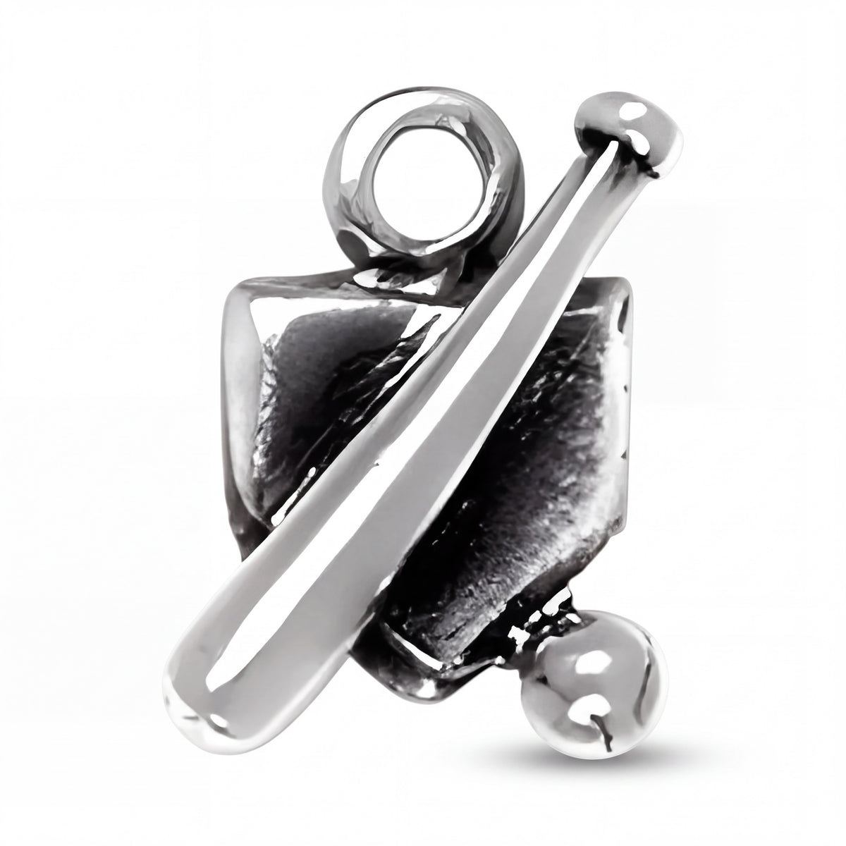 Sterling Silver Baseball Charm with Bat and Home Plate Design