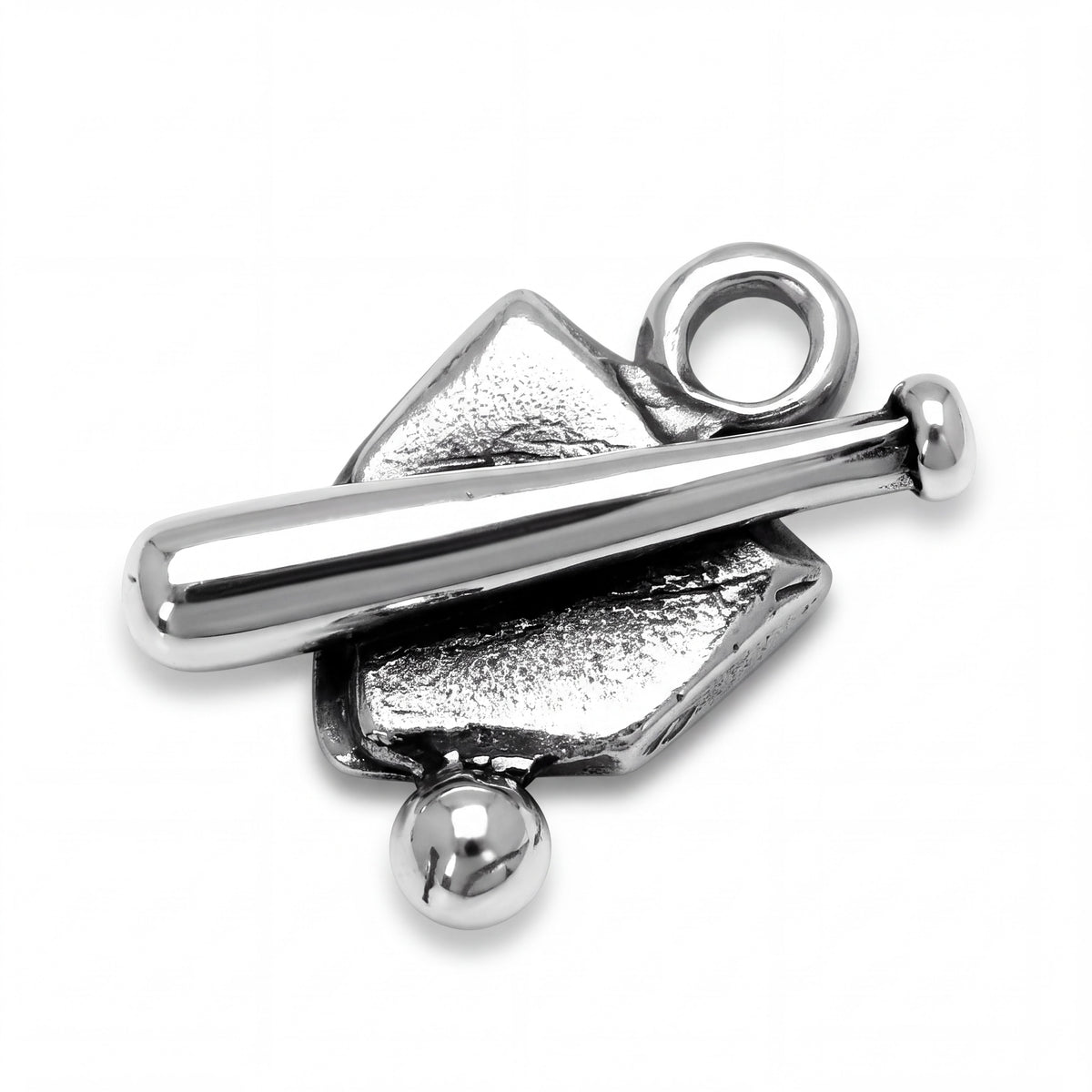 Sterling Silver Baseball Charm with Bat and Home Plate Design