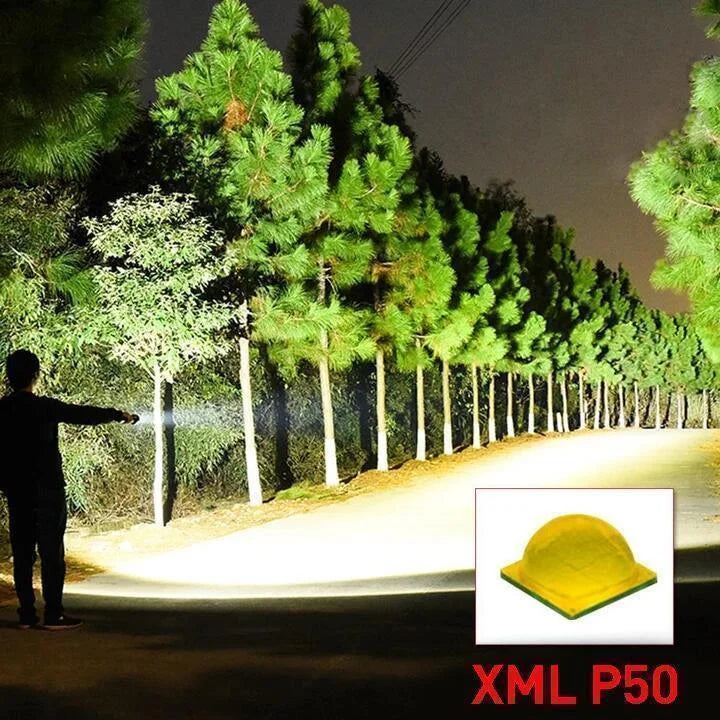 90000 Lumen LED Flashlight with Telescopic Zoom and Rechargeable Battery