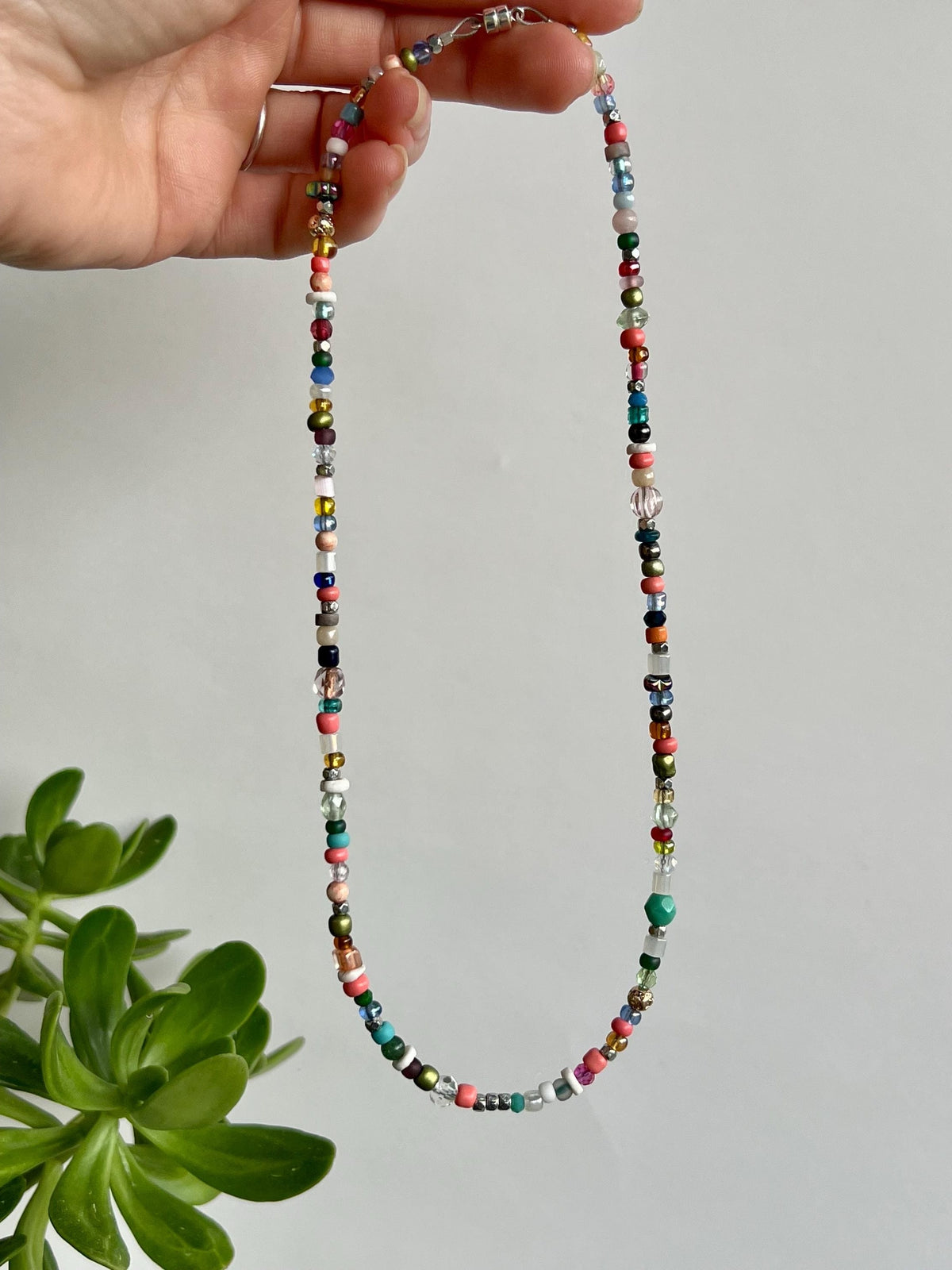 Beaded Necklace with Colorful Bead Mix and Adjustable Length