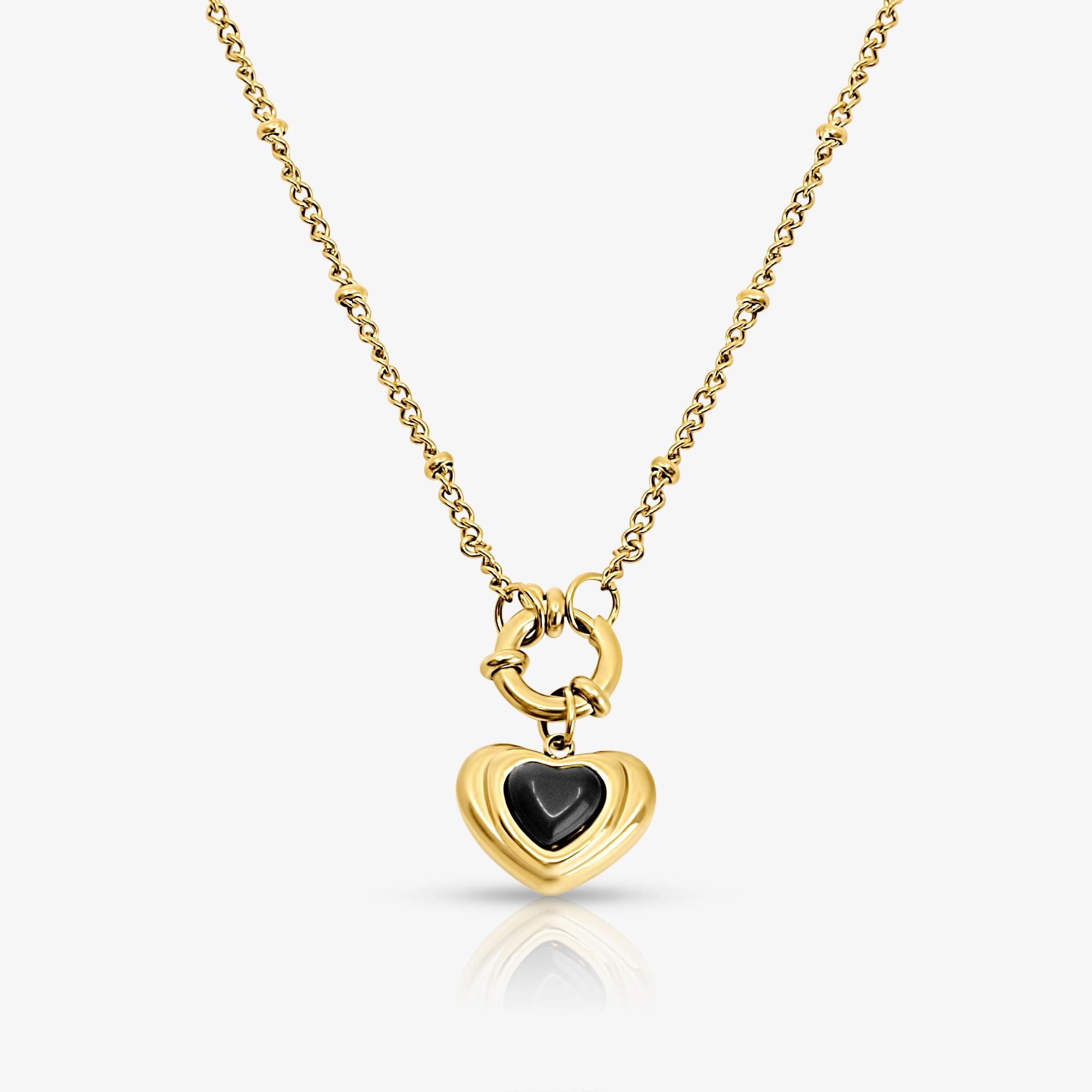 Black Heart Pendant Necklace with Layered Frame Design
