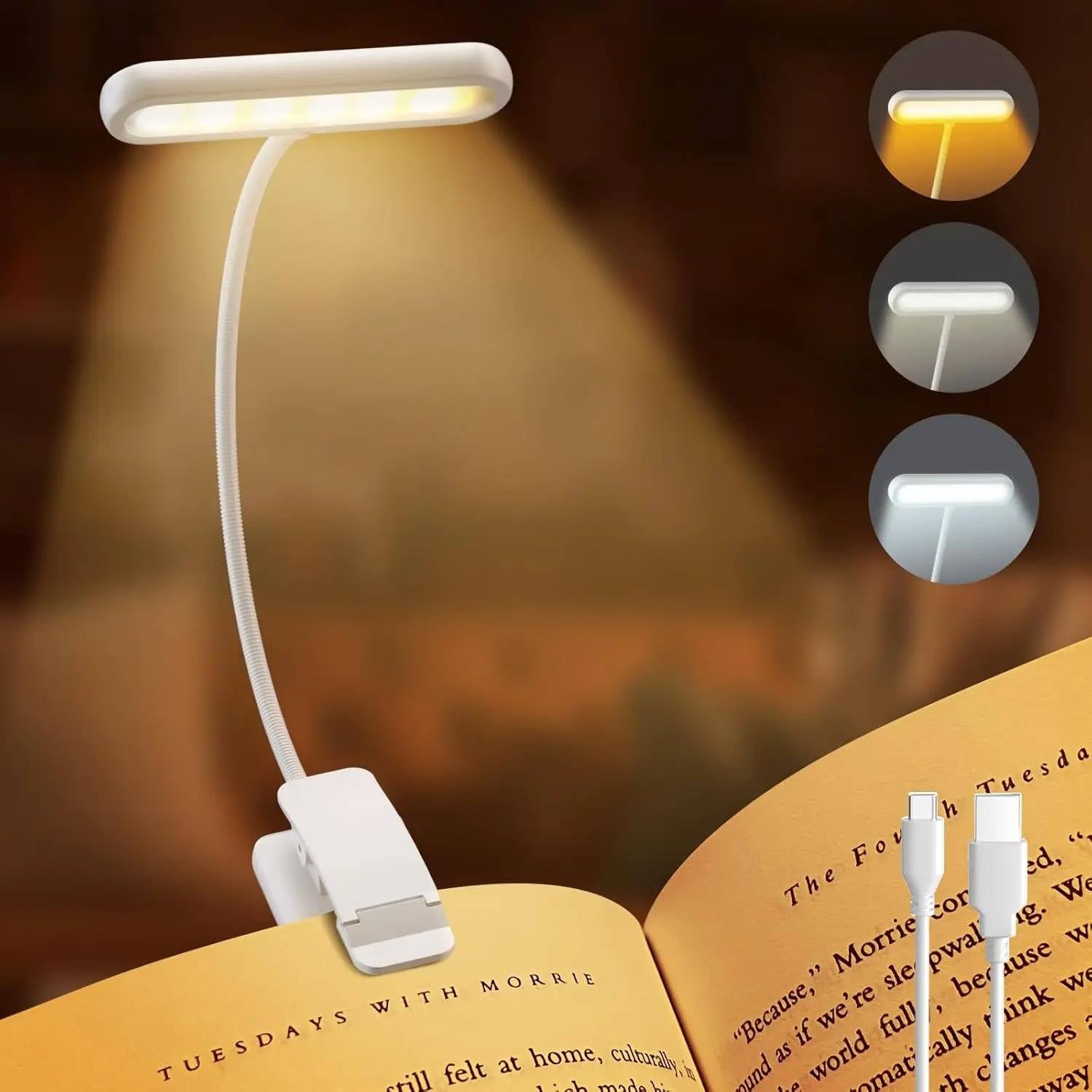 Clip-On Reading Light with Adjustable Color Temperature and 360-Degree Gooseneck