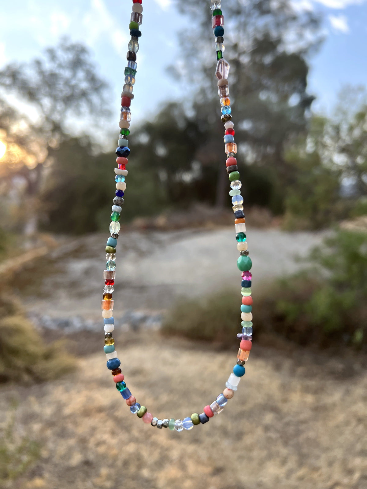 Beaded Necklace with Colorful Bead Mix and Adjustable Length