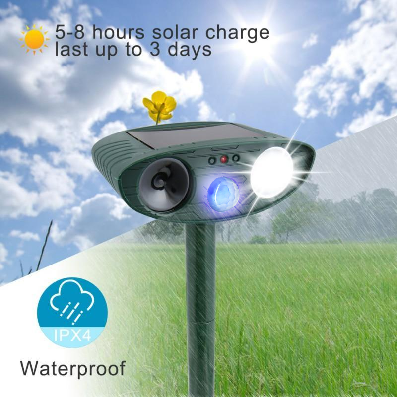 Solar Animal Repeller with Dual Ultrasonic Speakers and Motion Detection, 4-Pack