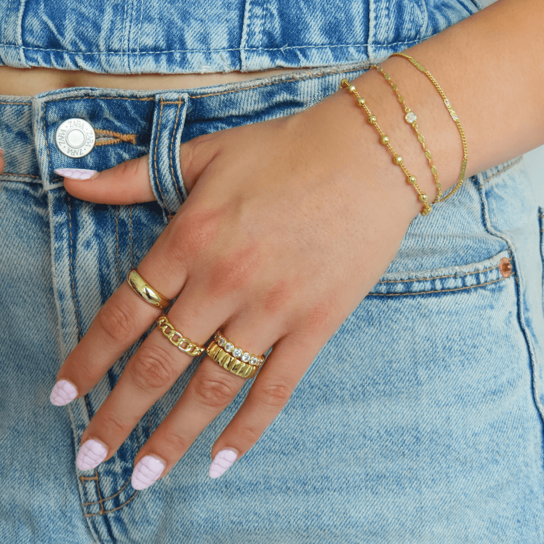 Stainless Steel Chain-Link Ring with Open Design and Gold-Tone or Silver-Tone Finish