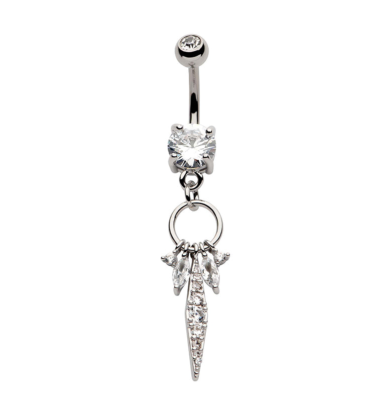 Dangle Charms Long Clear CZ Stainless Steel Belly Button Ring by Urban Body Jewelry