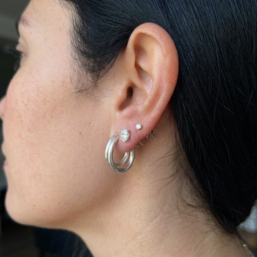 Stacked Circular Hoop Earrings with Layered Geometric Design