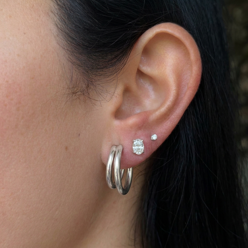 Stacked Circular Hoop Earrings with Layered Geometric Design
