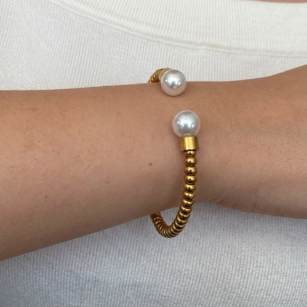 Beaded Bangle Bracelet and Pearl Accents