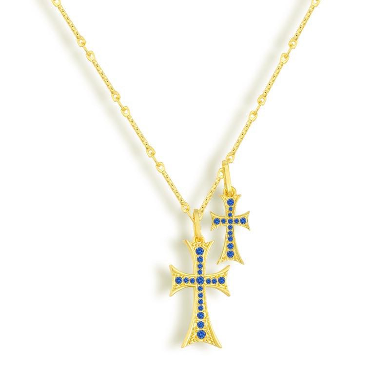 Layered Cross Pendant Necklace with Chain and Clasp