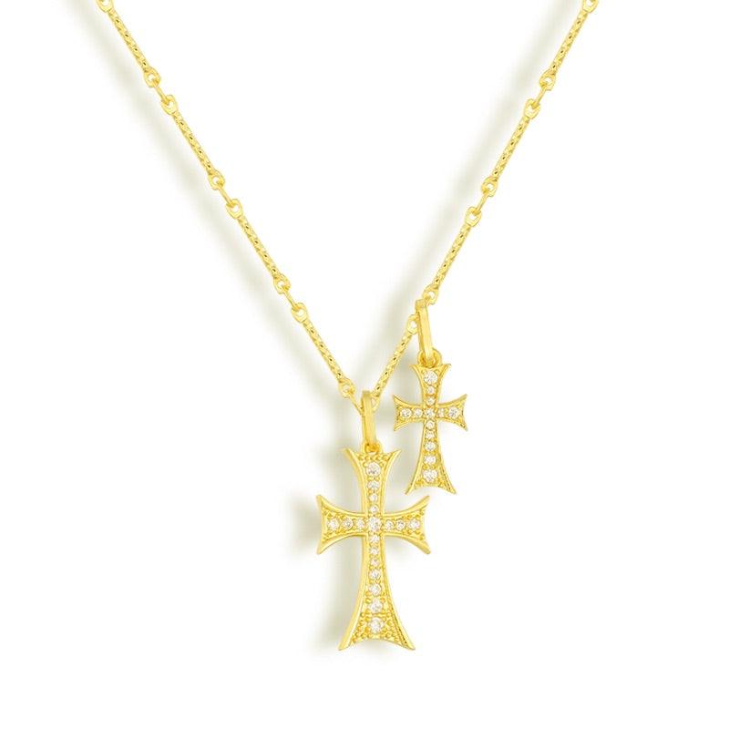 Layered Cross Pendant Necklace with Chain and Clasp