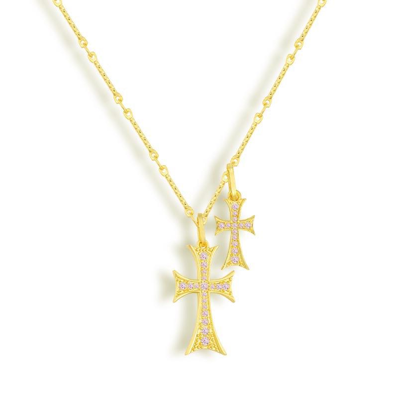 Layered Cross Pendant Necklace with Chain and Clasp