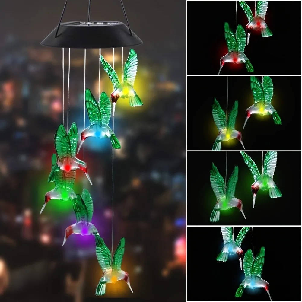Solar Wind Chimes with 6-Color Rotating LED Display and Automatic Dusk Sensor