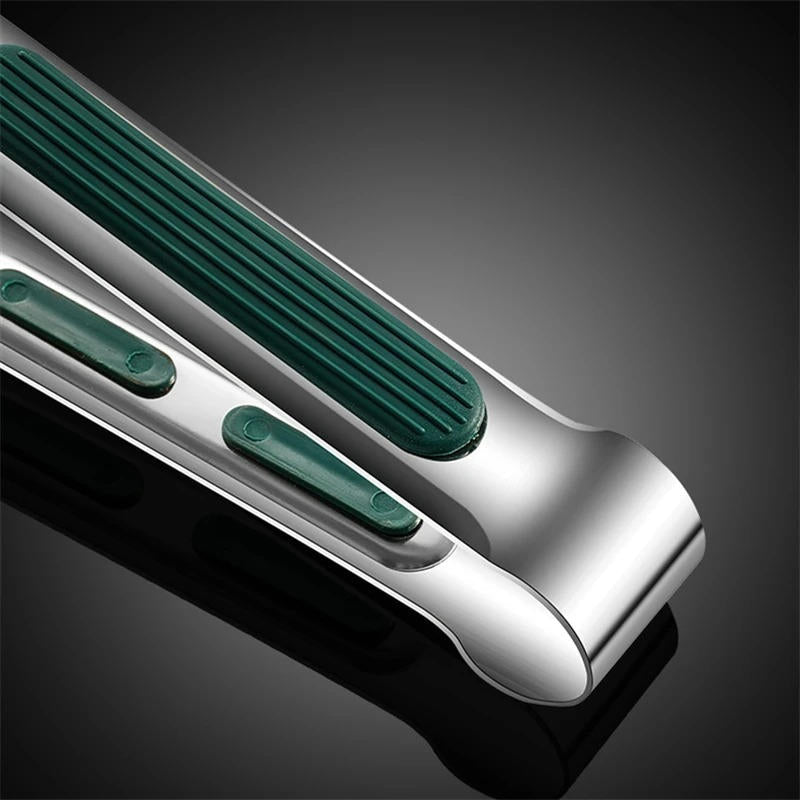 Stainless Steel Kitchen Tongs with Spring-Loaded Mechanism and Scalloped Tips