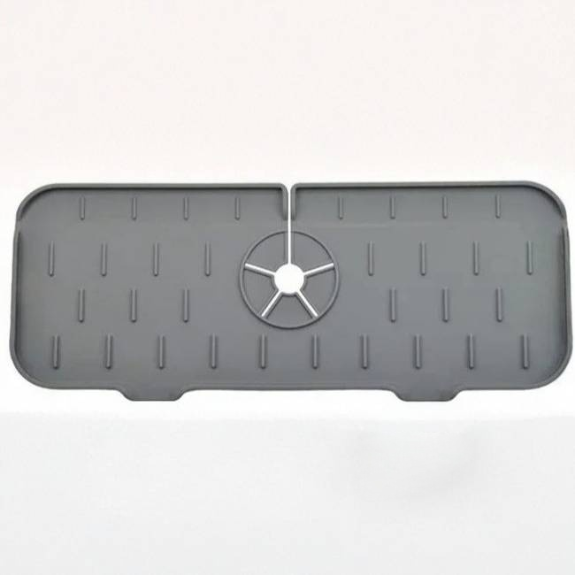 Silicone Sink Mat with Drainage Channels and Built-In Storage