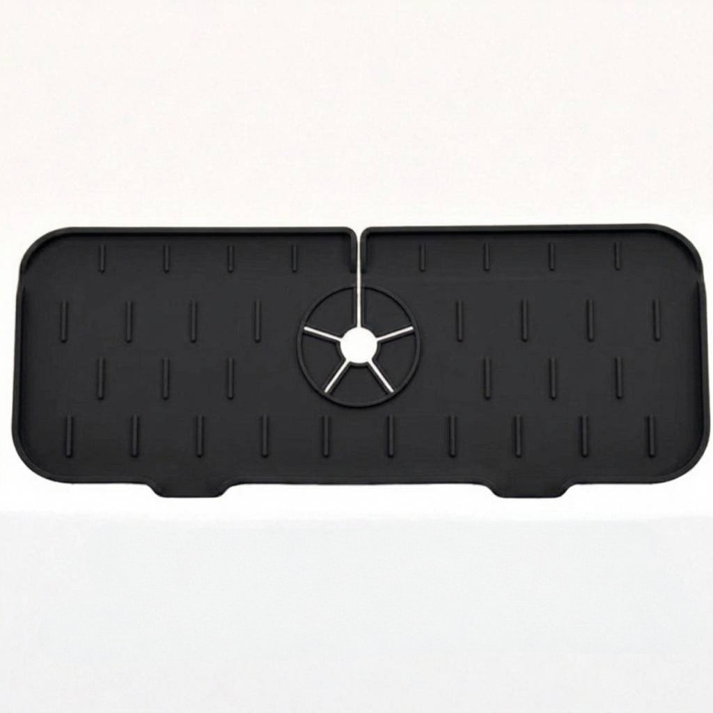 Silicone Sink Mat with Drainage Channels and Built-In Storage