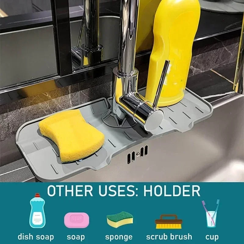 Silicone Sink Mat with Drainage Channels and Built-In Storage