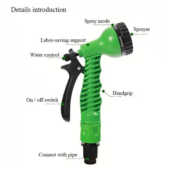 Expandable Garden Hose with Double-Layer Latex Core and Multi-Pattern Spray Nozzle