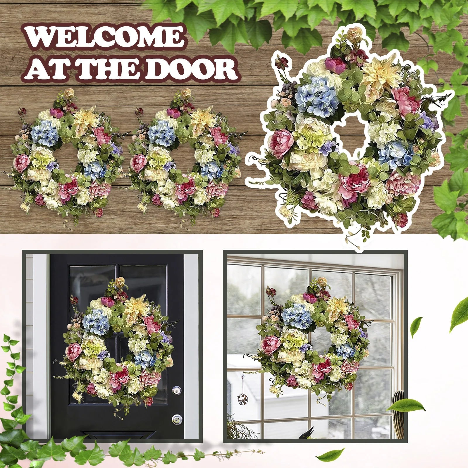 Multicolor Hydrangea Wreath with Green Foliage