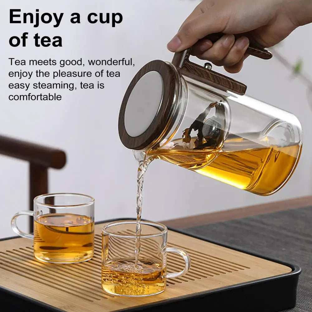 Borosilicate Glass Teapot with Water Separation Infuser and Wooden Handle