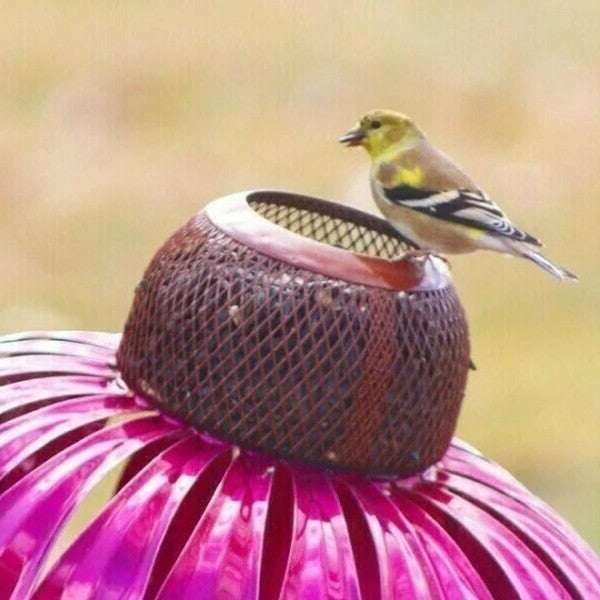 Standing Metal Bird Feeder with Lift-Top Lid and Open Dish