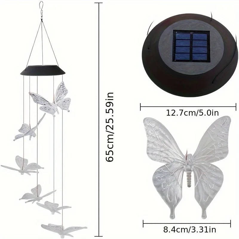 Solar Wind Chimes with 6-Color Rotating LED Display and Automatic Dusk Sensor