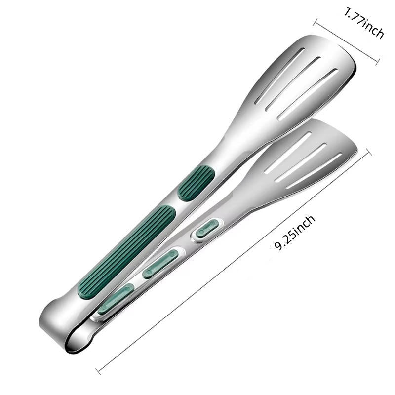 Stainless Steel Kitchen Tongs with Spring-Loaded Mechanism and Scalloped Tips