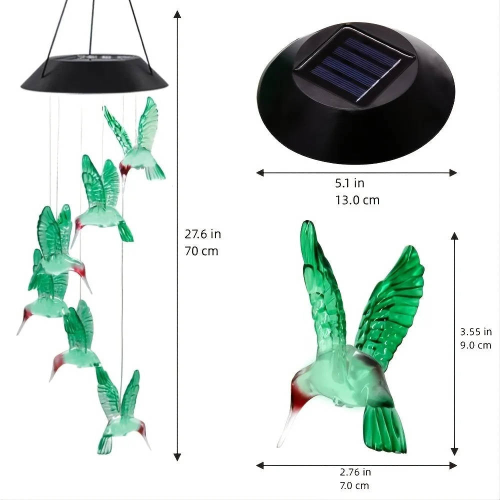 Solar Wind Chimes with 6-Color Rotating LED Display and Automatic Dusk Sensor