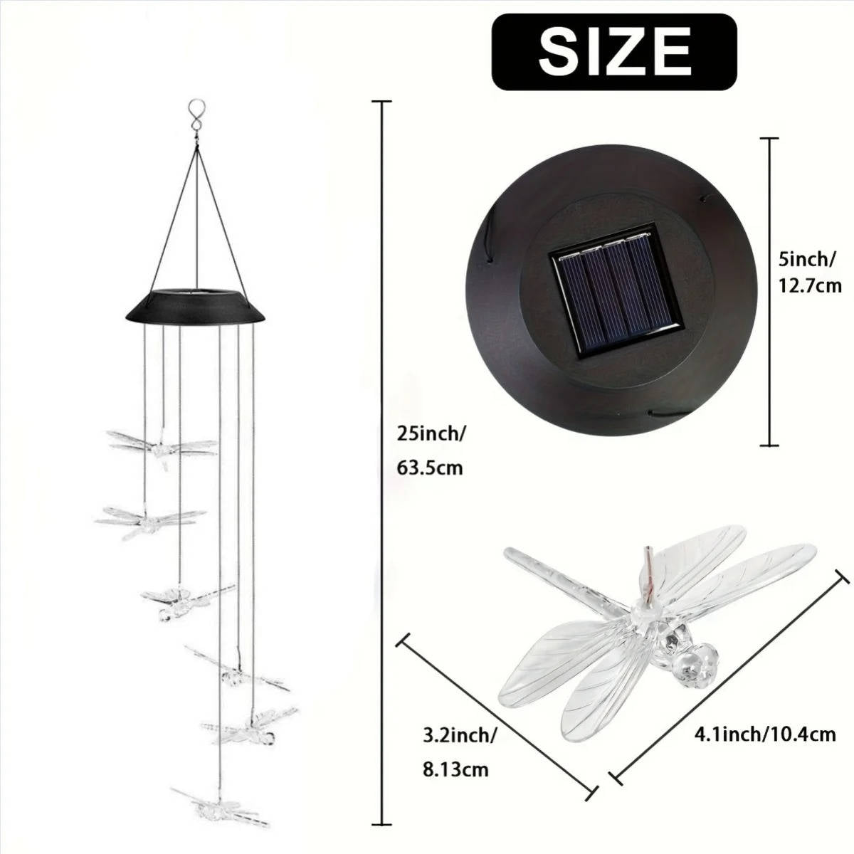 Solar Wind Chimes with 6-Color Rotating LED Display and Automatic Dusk Sensor