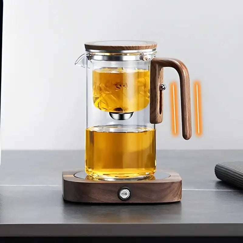 Borosilicate Glass Teapot with Water Separation Infuser and Wooden Handle
