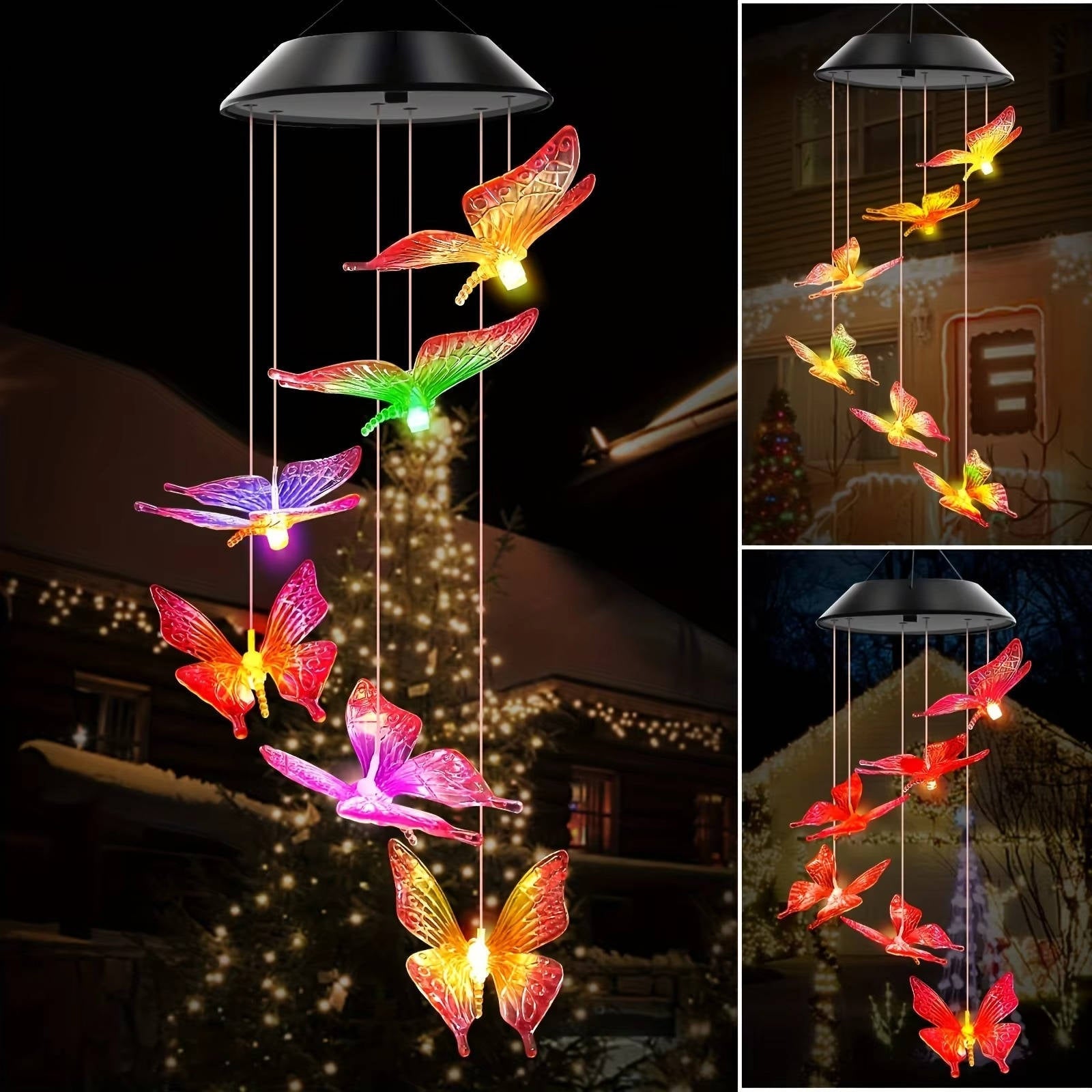 Solar Wind Chimes with 6-Color Rotating LED Display and Automatic Dusk Sensor
