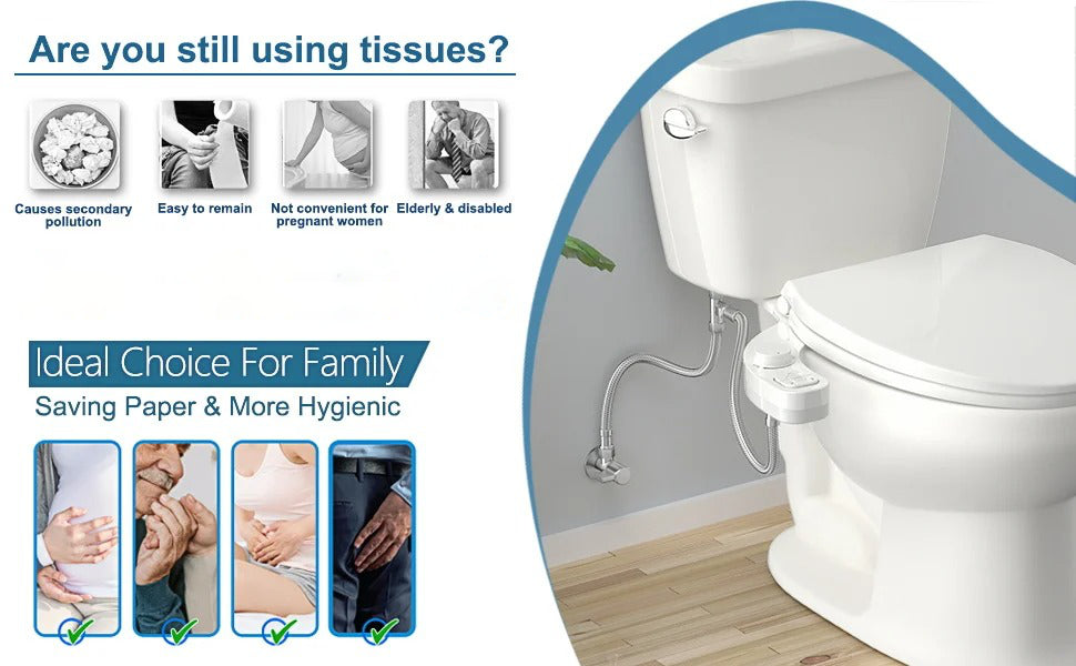 Bidet Attachment with Dual Retractable Nozzles and Adjustable Water Pressure, Memory Settings