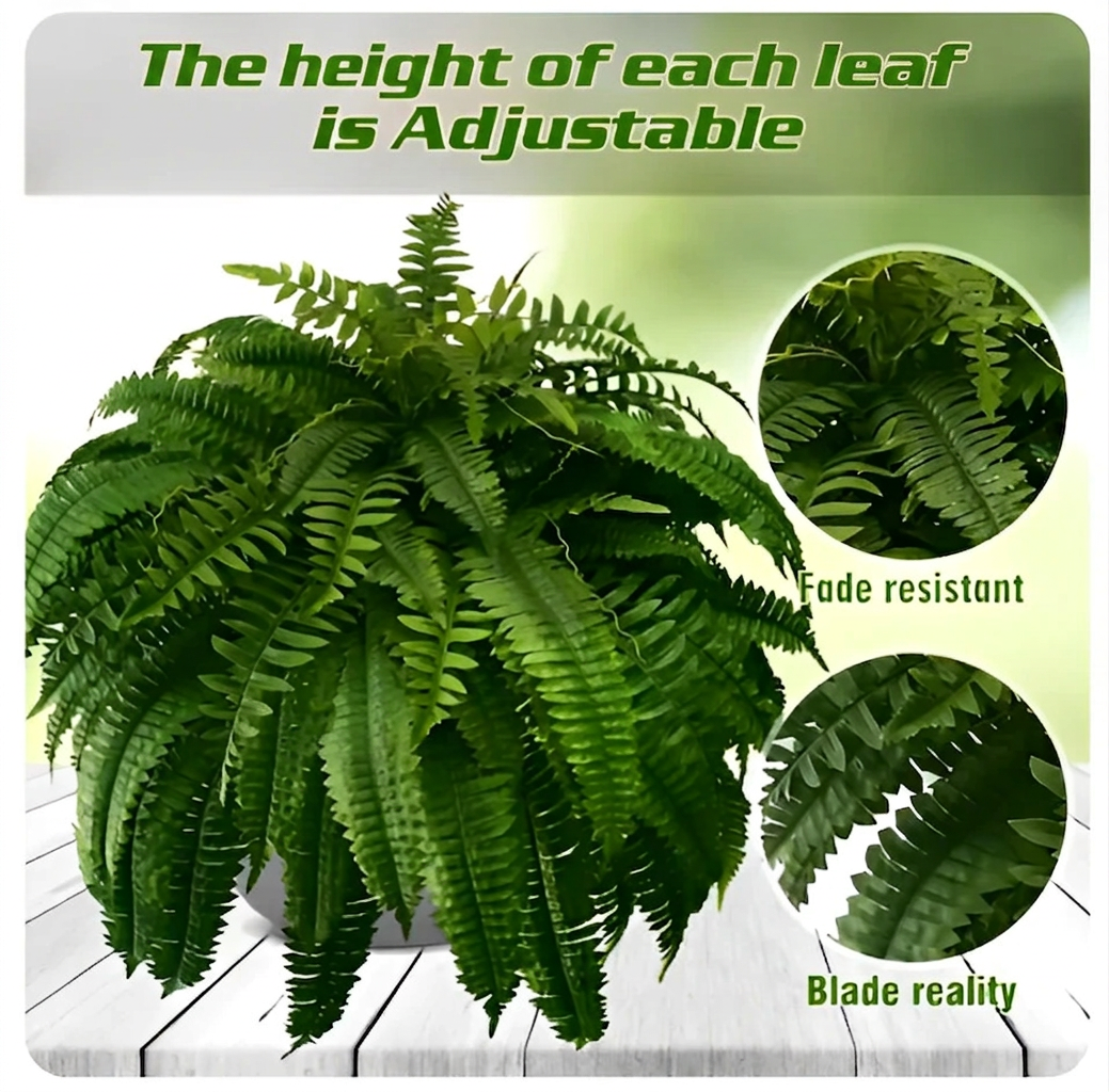 Artificial Boston Fern with UV-Stabilized Polyethylene and 18 Cascading Fronds, 27.5in Width