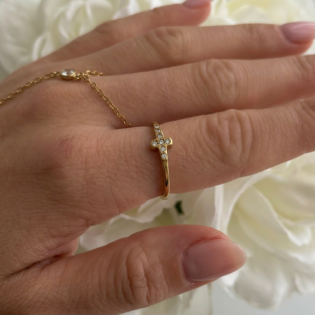 Cross Ring with Cubic Zirconia Stone Accents