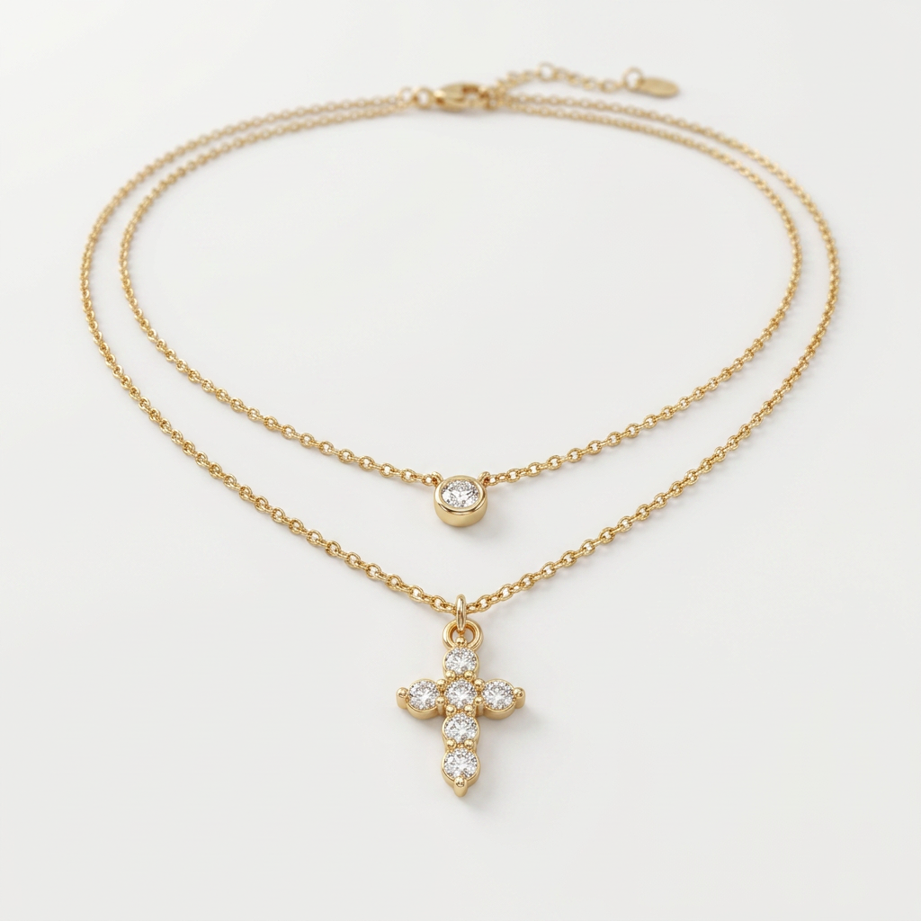 Cross Pendant Necklace with Chain and Clasp Closure